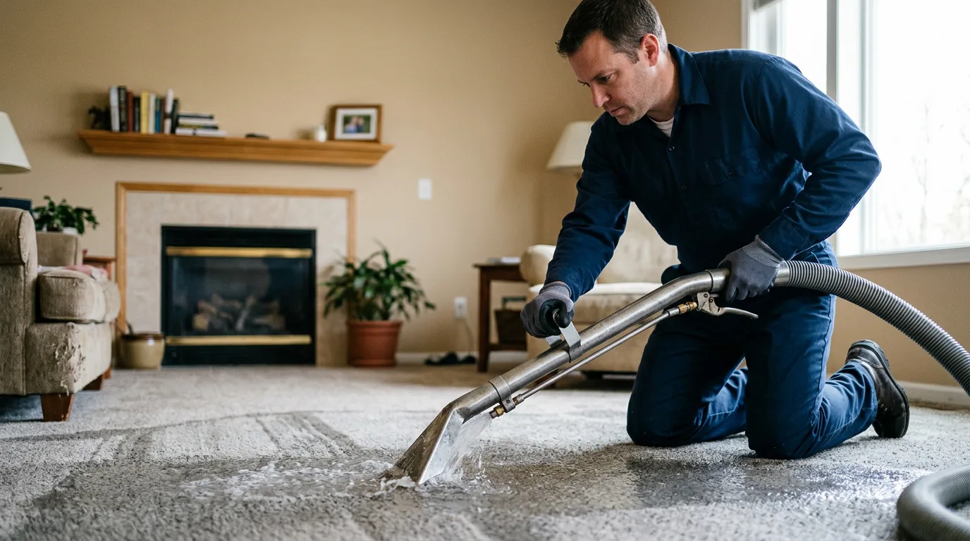 Water damage restoration technician working near Burlington, IN